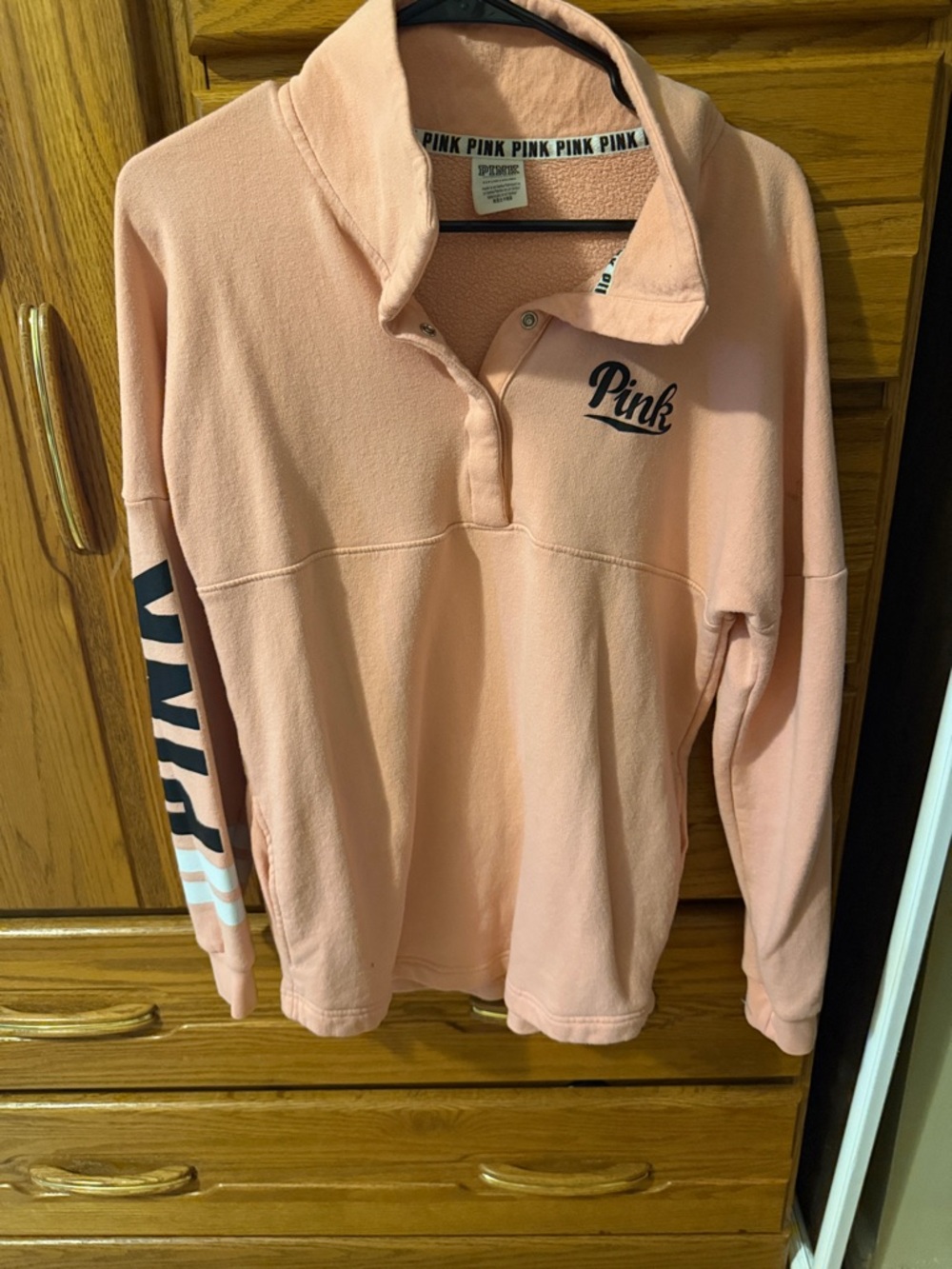 PINK Victoria's Secret Peach Pullover with Black Logo